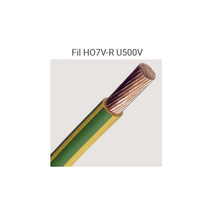 Fil HO7VR 6 mm2 rigide - V/J - COURONNE DE 10M