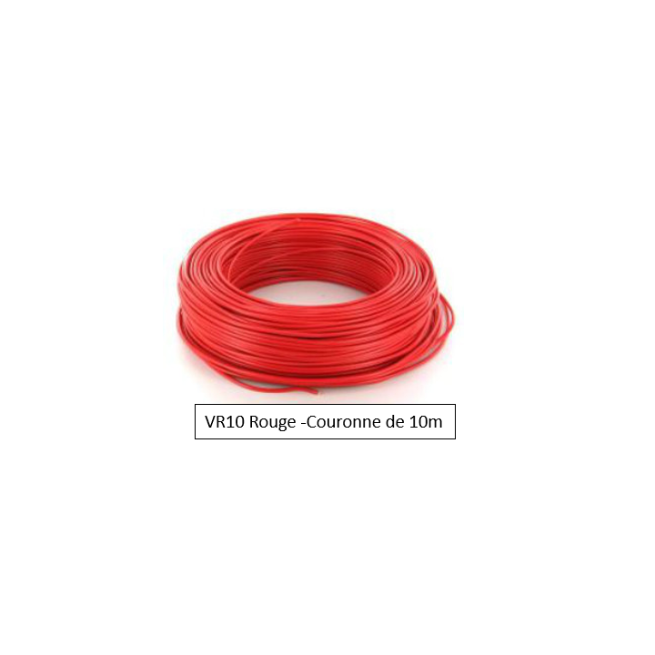 Fil HO7VR 10 mm2 rigide - Rouge - COURONNE DE 10M