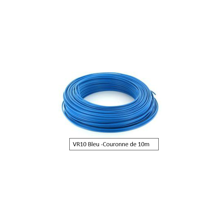 Fil HO7VR 10 mm2 rigide - Bleu - COURONNE DE 10M