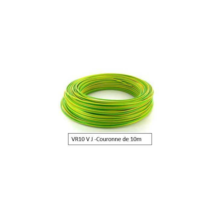 Fil HO7VR 10 mm2 rigide - V/J - COURONNE DE 10M