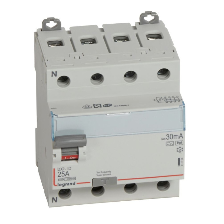 Legrand - Inter diff DX3 - ID 4P 25A - 30mA - F - Réf : 411694