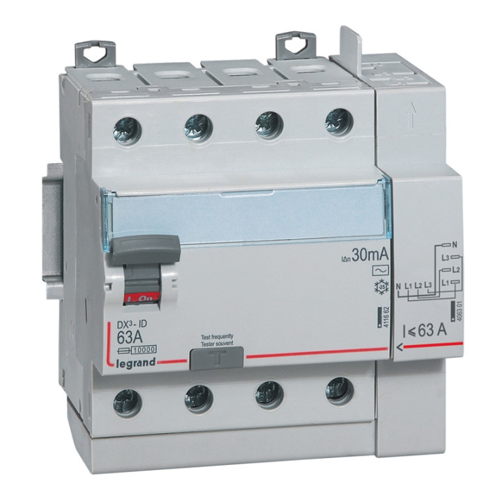 LEGRAND - Inter différentiel DX3-ID 4P 40A - 30mA - AC - Départ Haut - 5M - Réf : 411652