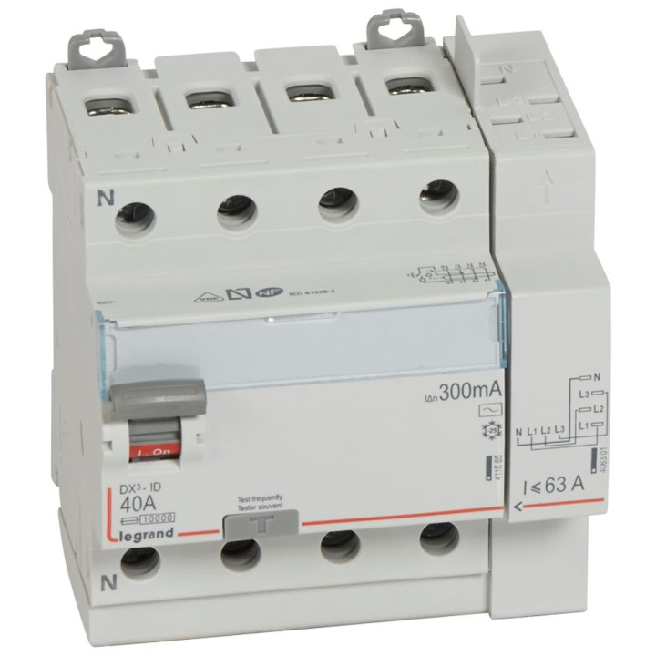 LEGRAND - Inter différentiel DX3-ID 4P 40A - 300mA - AC - Départ Haut - 5M - Réf : 411654