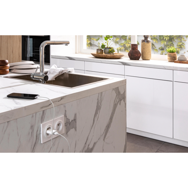 Schneider Odace - Double prise de courant Complète - 2 x 2P+T 16A + Plaque - Réf : S520059x2 + S520704