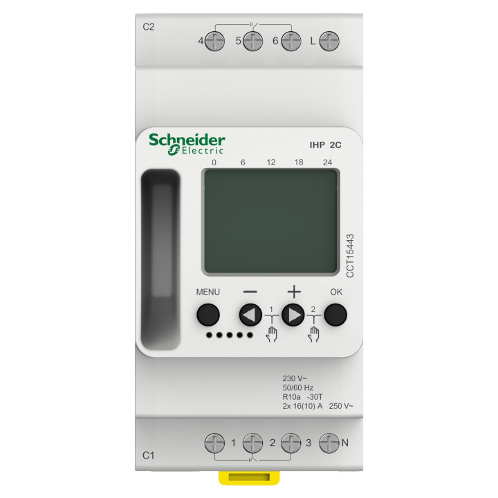 Schneider - Interrupteur horaire digital IHP'Clic hebdomadaire avec réserve de marche - 2 canaux - CCT15443