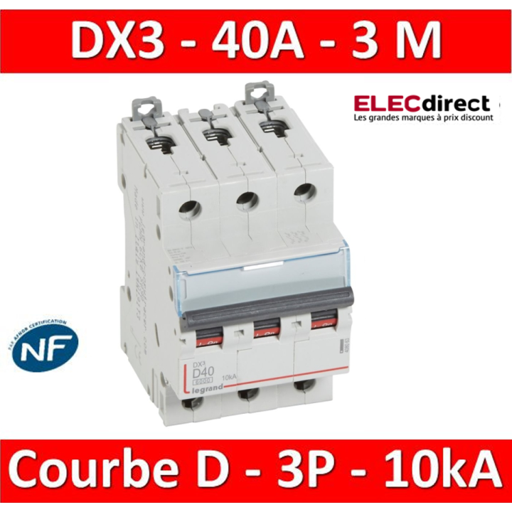 Legrand - Disjoncteur 3P DX3 40A - 10kA - courbe D - 408063