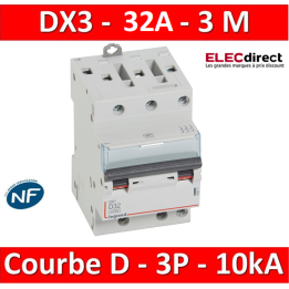 Legrand Disjoncteur DX3 - 3P - 32A - courbe D -10KA - pour peigne HX³ optimisé Réf 408071