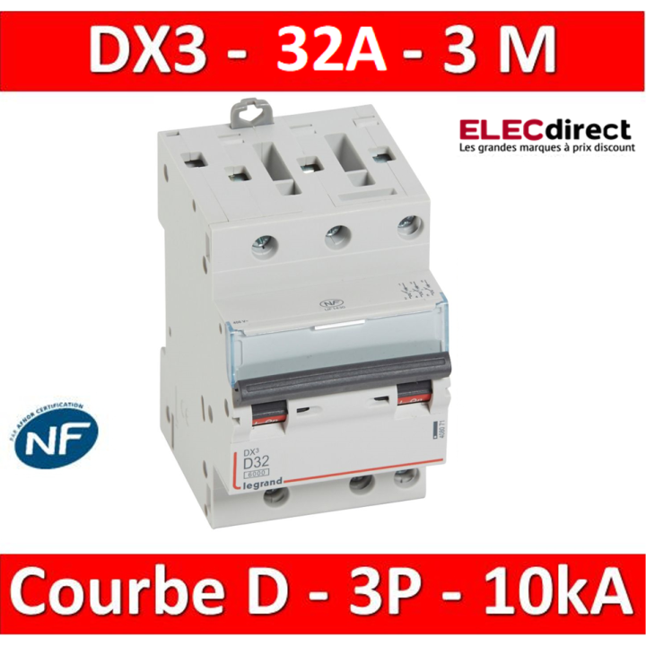 Legrand Disjoncteur DX3 - 3P - 32A - courbe D -10KA - pour peigne HX³ optimisé Réf 408071