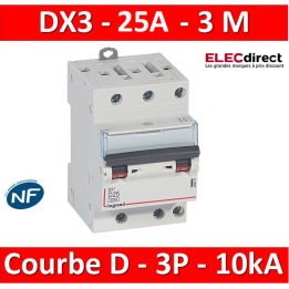 Legrand Disjoncteur DX3 - 3P - 25A - courbe D -10KA pour peigne HX³ optimisé Réf 408070