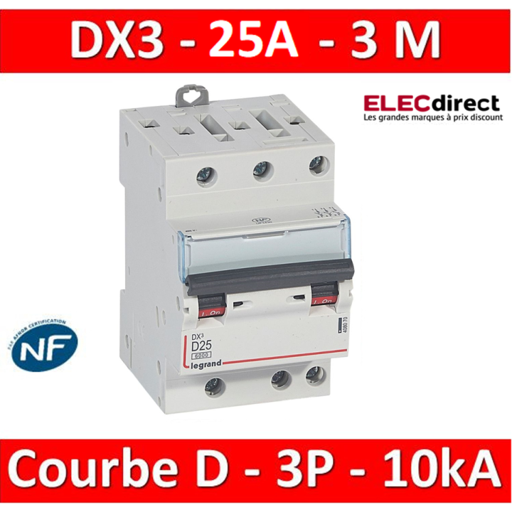 Legrand Disjoncteur DX3 - 3P - 25A - courbe D -10KA pour peigne HX³ optimisé Réf 408070