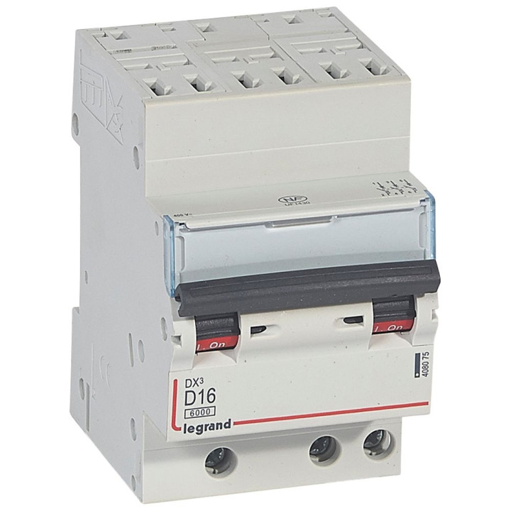 Legrand - Disjoncteur DX³6000 10kA arrivée auto départ vis 3P - 16A - courbe D - 408075