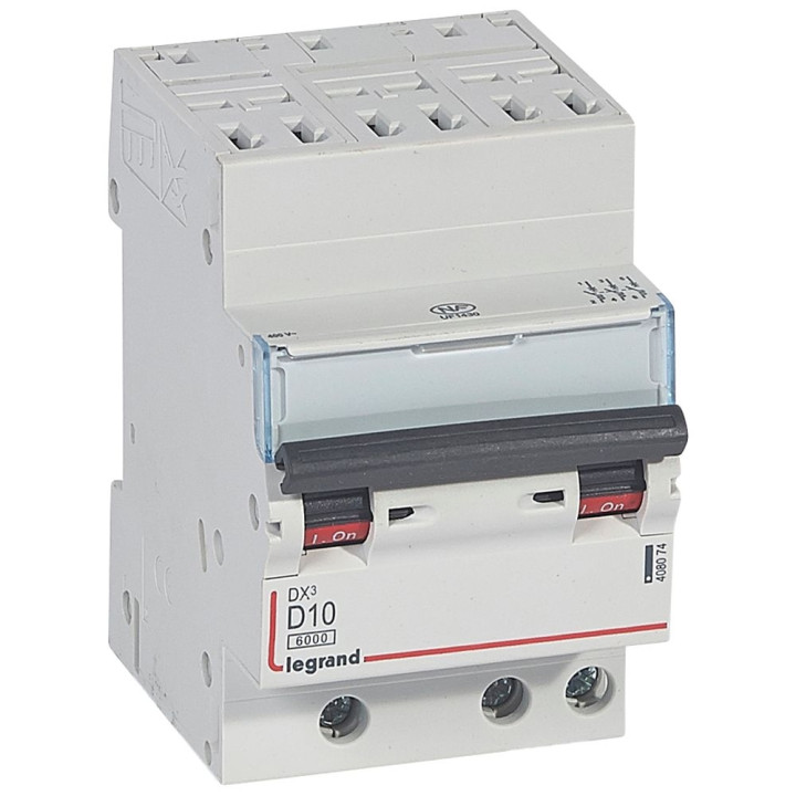 Legrand - Disjoncteur DX³6000 10kA arrivée auto départ vis 3P - 10A - courbe D - 408074