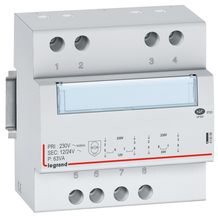 Legrand - Transformateur de sécurité - 230 V / 12 ou 24 V - 63 VA - Réf : 413098