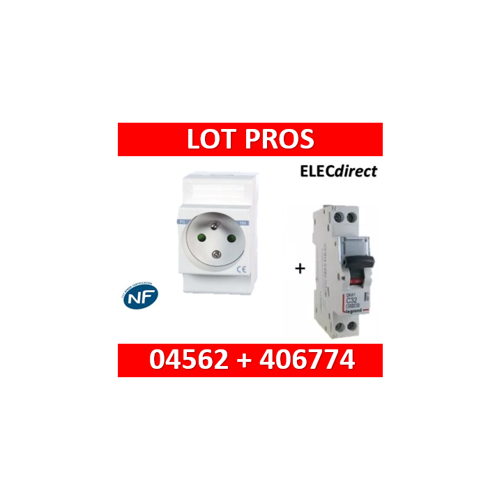 PC modulaire 2P+T 16A DIGITAL + disjoncteur 16A - 04562 + 406774