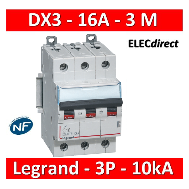 Legrand - Disjoncteur 3P DX3 - 16A - 10kA - courbe C - 407829