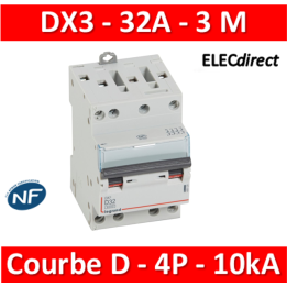 Legrand - Disjoncteur 4P DX3 32A - 10kA - courbe D - 408129
