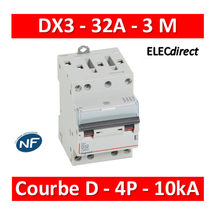 Legrand - Disjoncteur 4P DX3 32A - 10kA - courbe D - 408129
