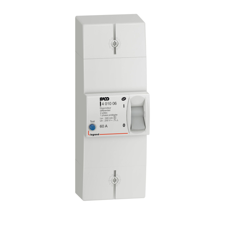 Legrand - Disjoncteur de branchement EDF 60A sélectif - non réglable - 500mA - bipolaire - Réf.: 401006