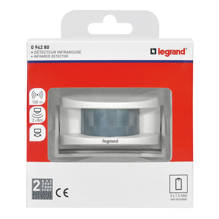 Legrand - Détecteur de mouvement pour kits carillons radio Confort et Sérénité - Mural - Blanc - saillie - Réf : 094280