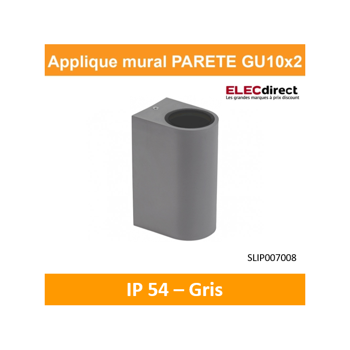 Spectrum - Applique murale extérieure - Parete - GU10x2 bi-directionnelle gris- IP54, 2x6W max. - A++ - Réf : SLIP007008