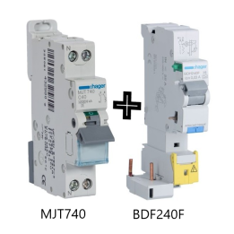 Hager - Disjoncteur 40A courbe C avec Bloc différentiel 40A type F - Réf : BDF240F + MJT740