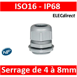 Legrand - Presse-étoupe plastique - IP68 - ISO 16 - RAL 7001 - 098001