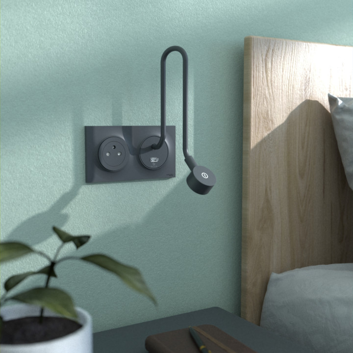 Schneider Odace - liseuse - avec prise USB-A - 2,1A - anthracite - Réf : S540002