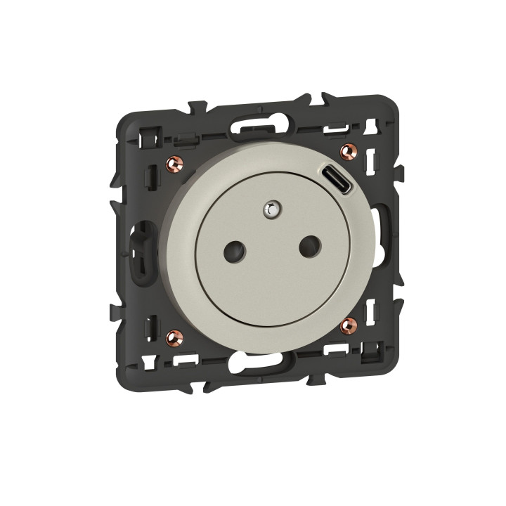 Legrand - Céliane - Prise de courant Affleurante + USB Type C - Titane - Réf : 068427