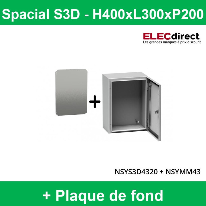 Schneider - Coffret SPACIAL S3D 400x300x200 + Plaque de fond - Réf : NSYS3D4320P