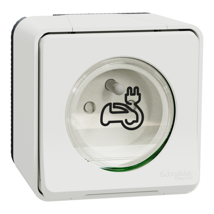 Schneider - Mureva Styl - Prise courant 2P+T - renforcée pour VE - saillie - IP55 - IK08 - blanc - MUR39010