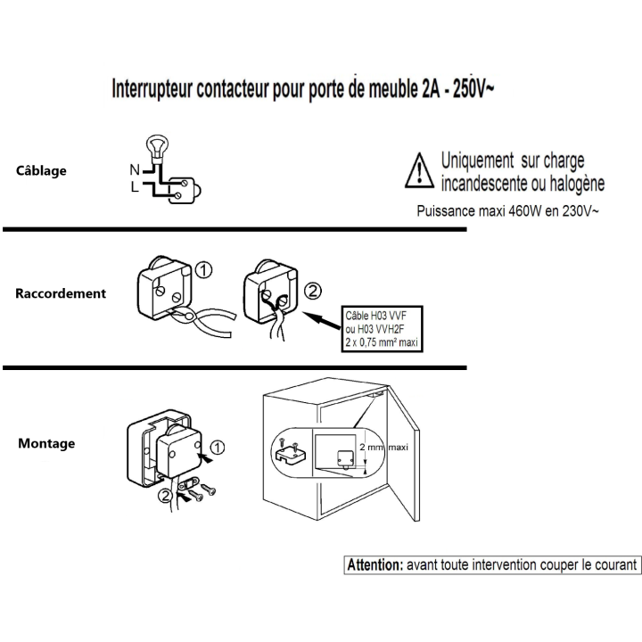 Legrand - Interrupteur contacteur de porte - 2A - 250V - Réf : 040175
