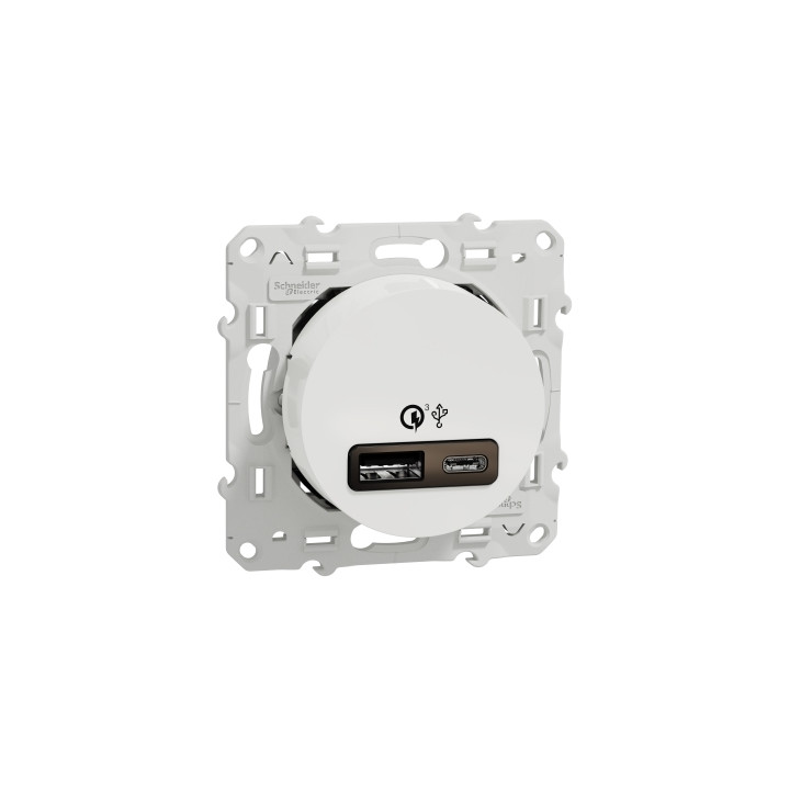 Schneider - Odace - prise USB double - charge rapide - type A+C - Blanc - 18W - 3,4A - Réf.: S520219