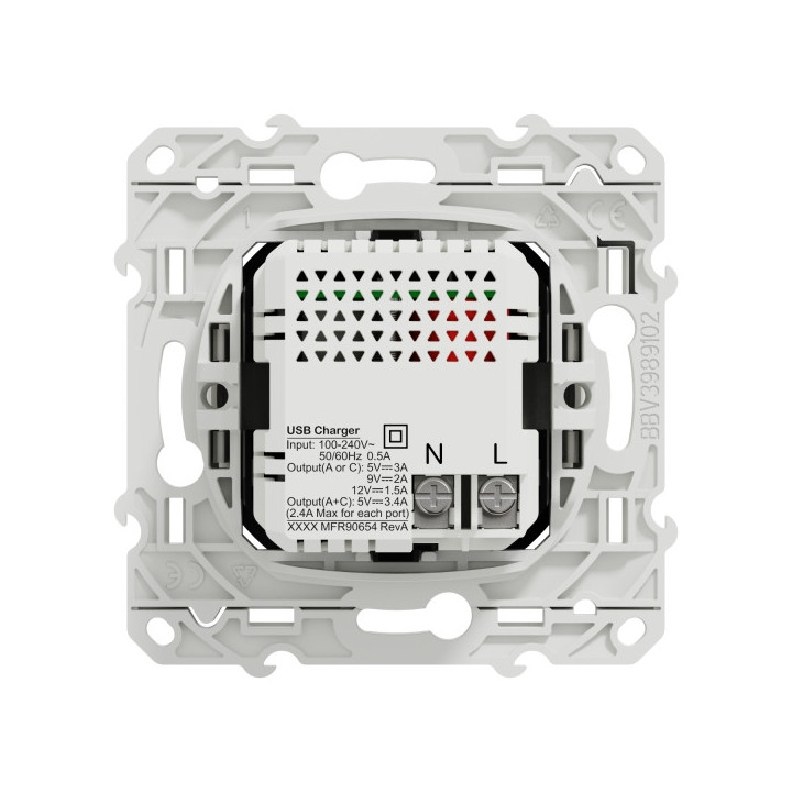 Schneider - Odace - prise USB double - charge rapide - type A+C - Blanc - 18W - 3,4A - Réf.: S520219