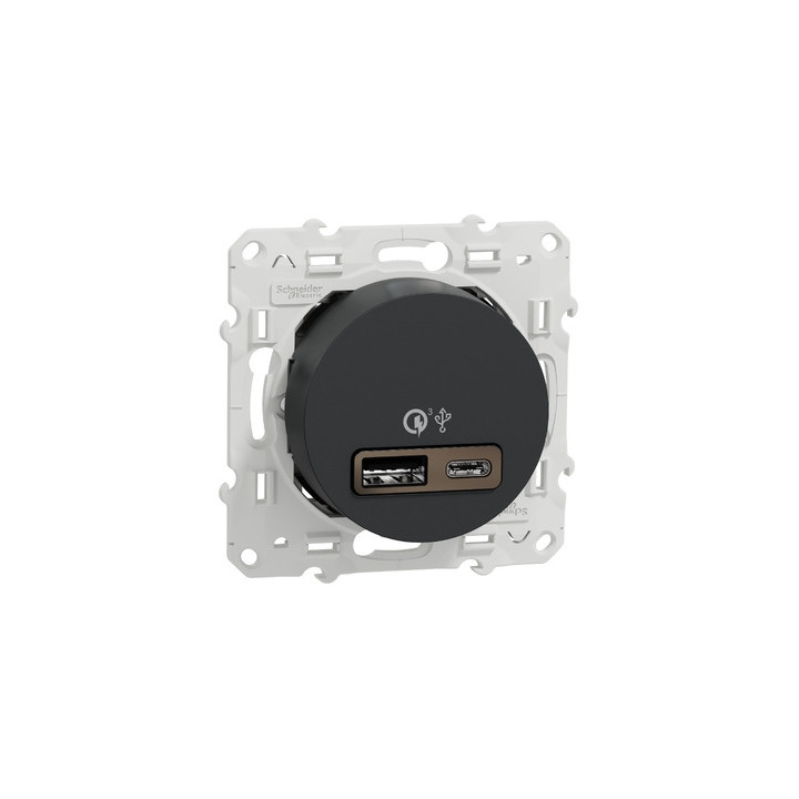 Schneider - Odace - prise USB double - charge rapide - type A+C - Anthracite - 18W - 3,4A - Réf.: S540219