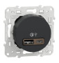 Schneider - Odace - prise USB double - charge rapide - type A+C - Anthracite - 18W - 3,4A - Réf : S540219