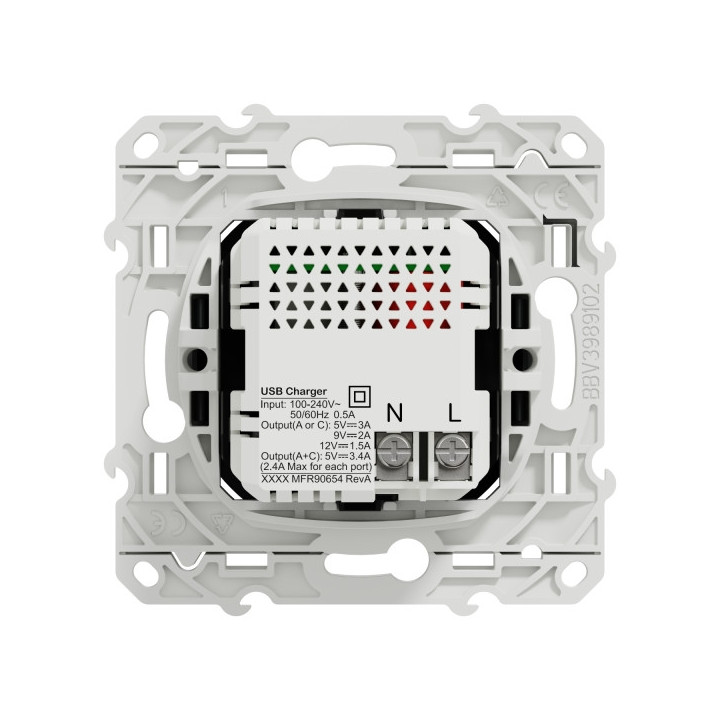Schneider - Odace - prise USB double - charge rapide - type A+C - Anthracite - 18W - 3,4A - Réf.: S540219