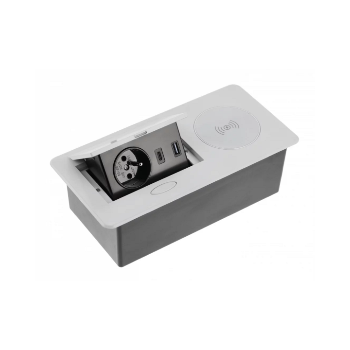 GTV Lighting - Bloc prise à encastrer AVARO - chargeur induction - 1 prise - 2 USB - Aluminium - Réf.: AE-PB1FAVAP-53