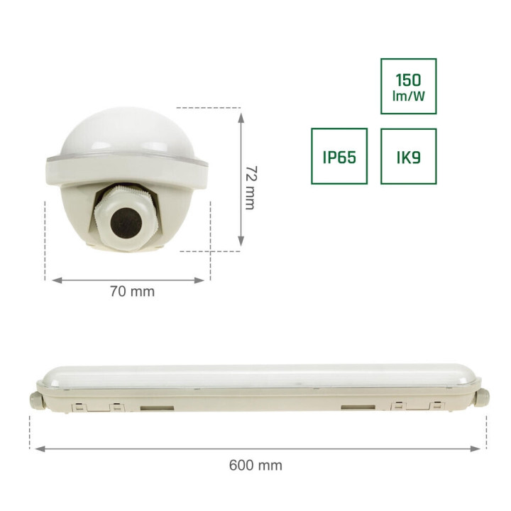 Spectrum Etanche LED 60cm - 20W - 4000K - 3000lm - IP65 - Réf : SLI028024NW