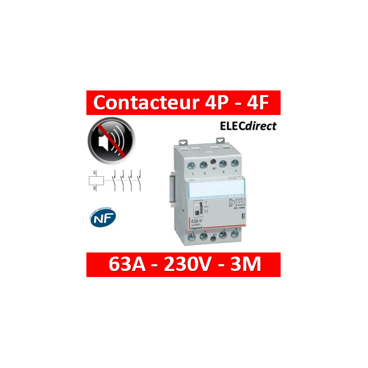 Legrand - Contacteur de puissance 4P bobine 230V - Silencieux - 63A - 4F - 3M - 412563