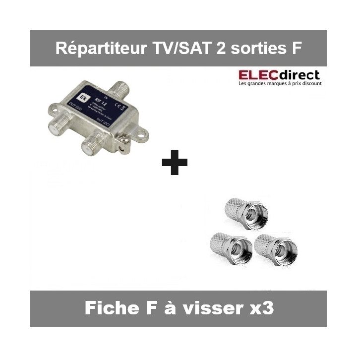 Répartiteur TV/SAT 2 sorties F et 3 fiches TV à visser