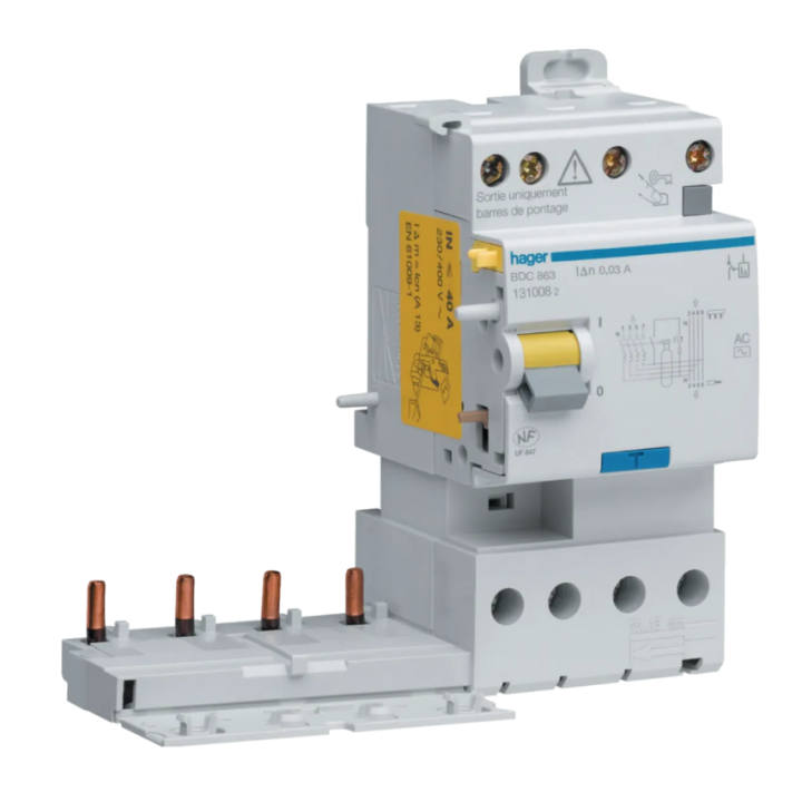 HAGER  - Bloc différentiel double sortie 4P 63A 30mA type AC - BDC863