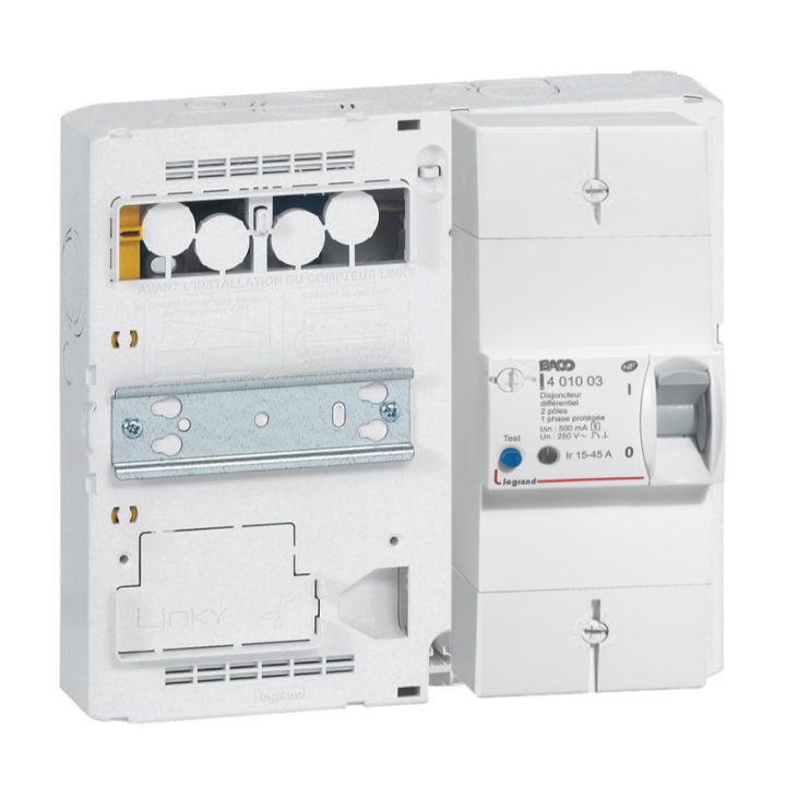 Legrand - Platine avec Disjoncteur branchement EDF 15/30/45A - Sélectif - 500mA - 1P+N - Réf : LEGPLATDB45