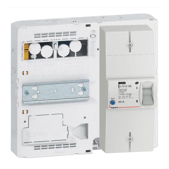 Legrand - Platine avec Disjoncteur branchement EDF 60A - Sélectif - 500mA - 1P+N - Réf : LEGPLATDB60