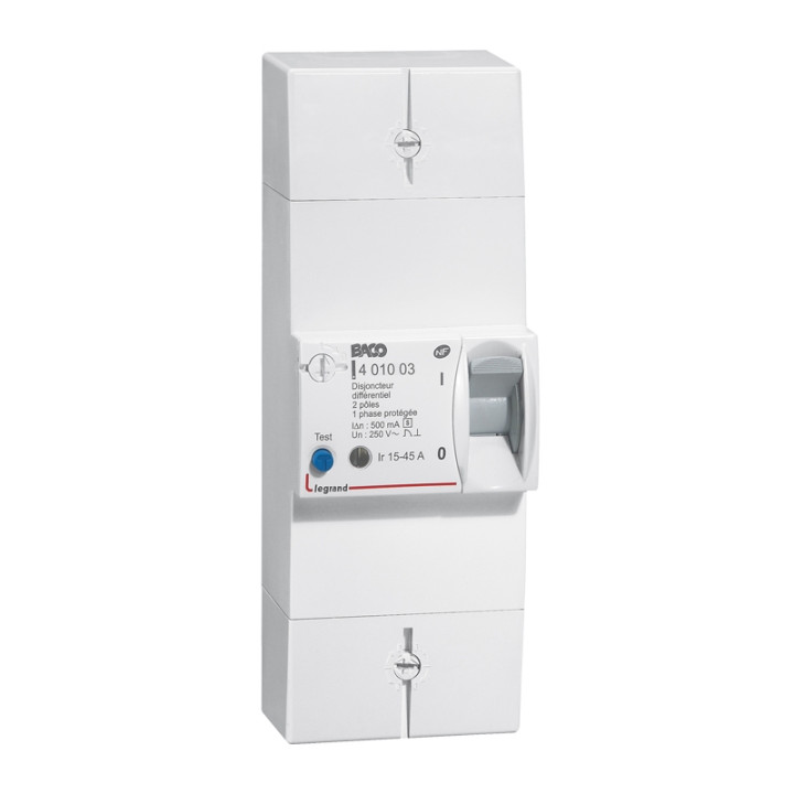 Legrand - Platine avec Disjoncteur branchement EDF 15/30/45A - Sélectif - 500mA - 1P+N - Réf : LEGPLATDB45