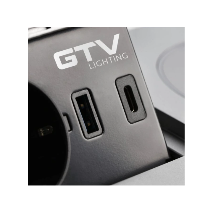 GTV Lighting - Bloc prise à encastrer AVARO - chargeur induction - 1 prise - 2 USB - Aluminium - Réf.: AE-PB1FAVAP-53