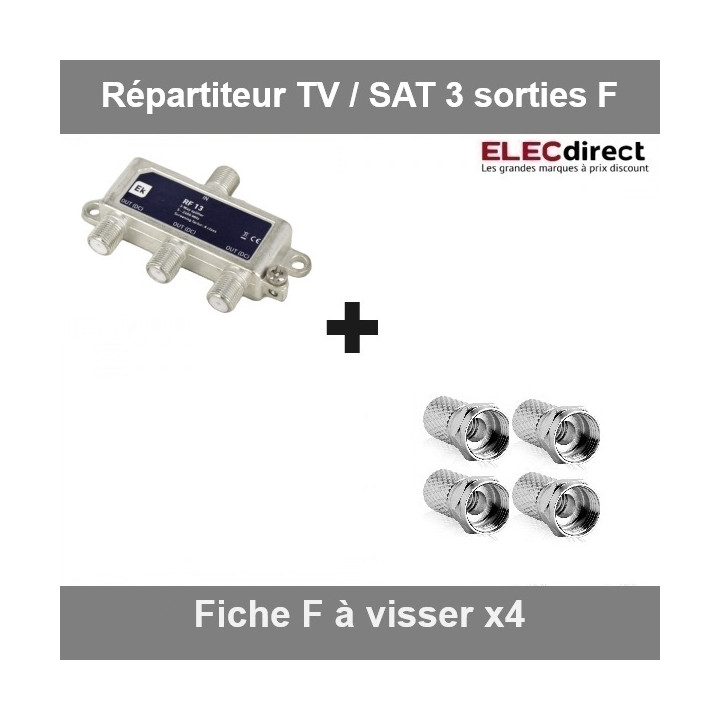 Répartiteur TV/SAT 3 sorties F et 4 fiches TV à visser