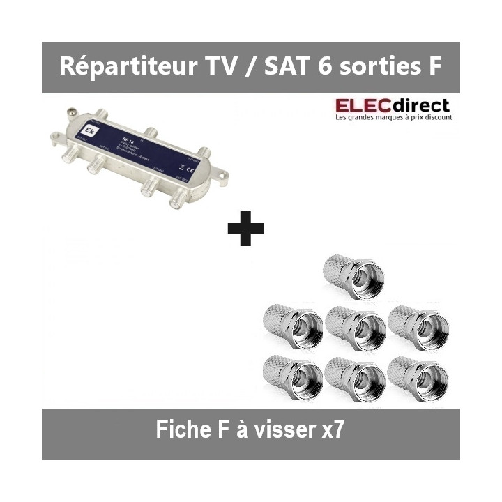 Répartiteur TV/SAT 6 sorties F et 7 fiches TV à visser