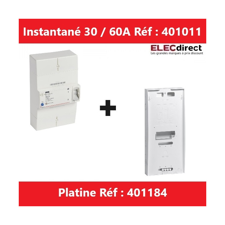 Legrand - Disjoncteur de branchement EDF 30/60A instantané + platine disjoncteur tripolaire - Réf.: 401011 + Réf.: 401184
