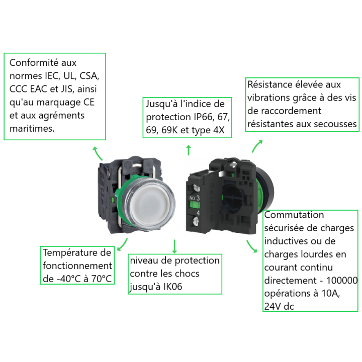 Schneider - Harmony voyant rond Ø22 - IP66 - vert - LED intégrée - 240V - Réf : XB5AVM3