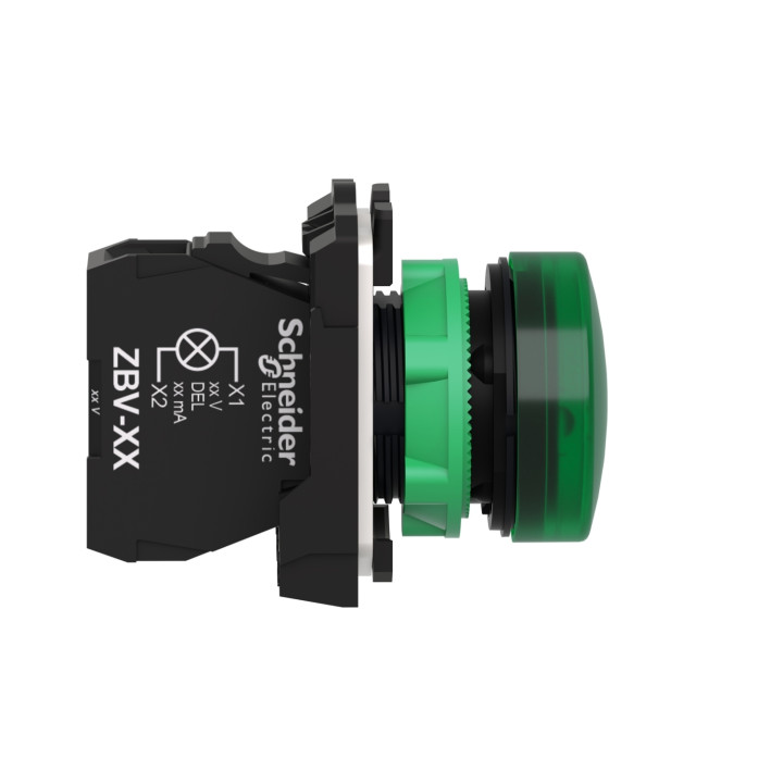 Schneider - Harmony voyant rond Ø22 - IP66 - vert - LED intégrée - 24V - Réf : XB5AVB3